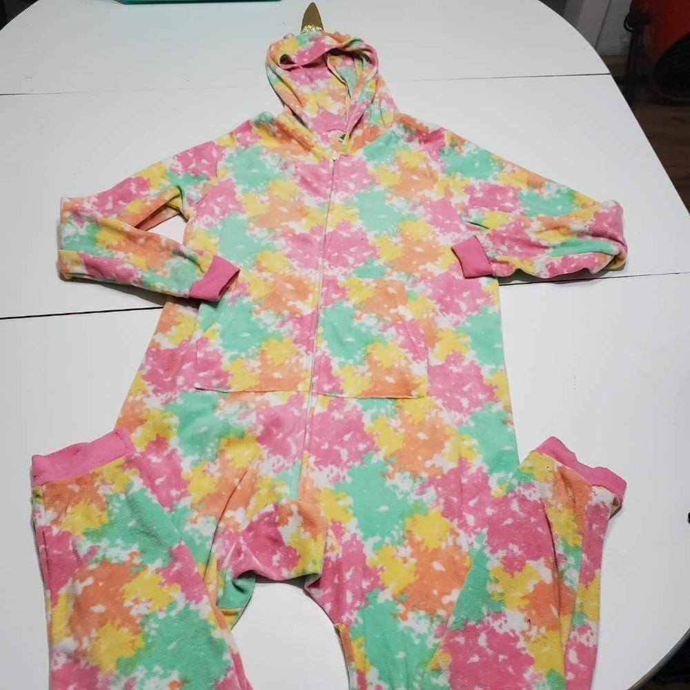 Extremely Me Girls Coveralls Pink Green Tie Dye Long Sleeve Hood Pockets 14/16